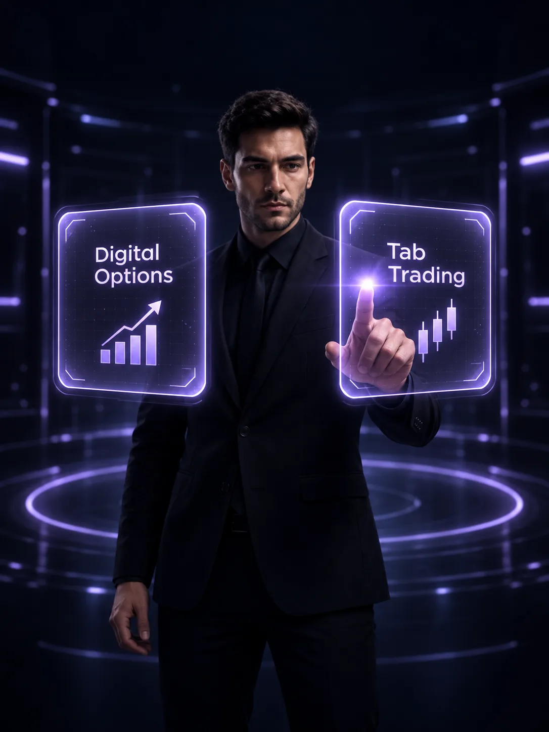 Trader tapping to choose between a Digital Options and a Tap Trading prediction